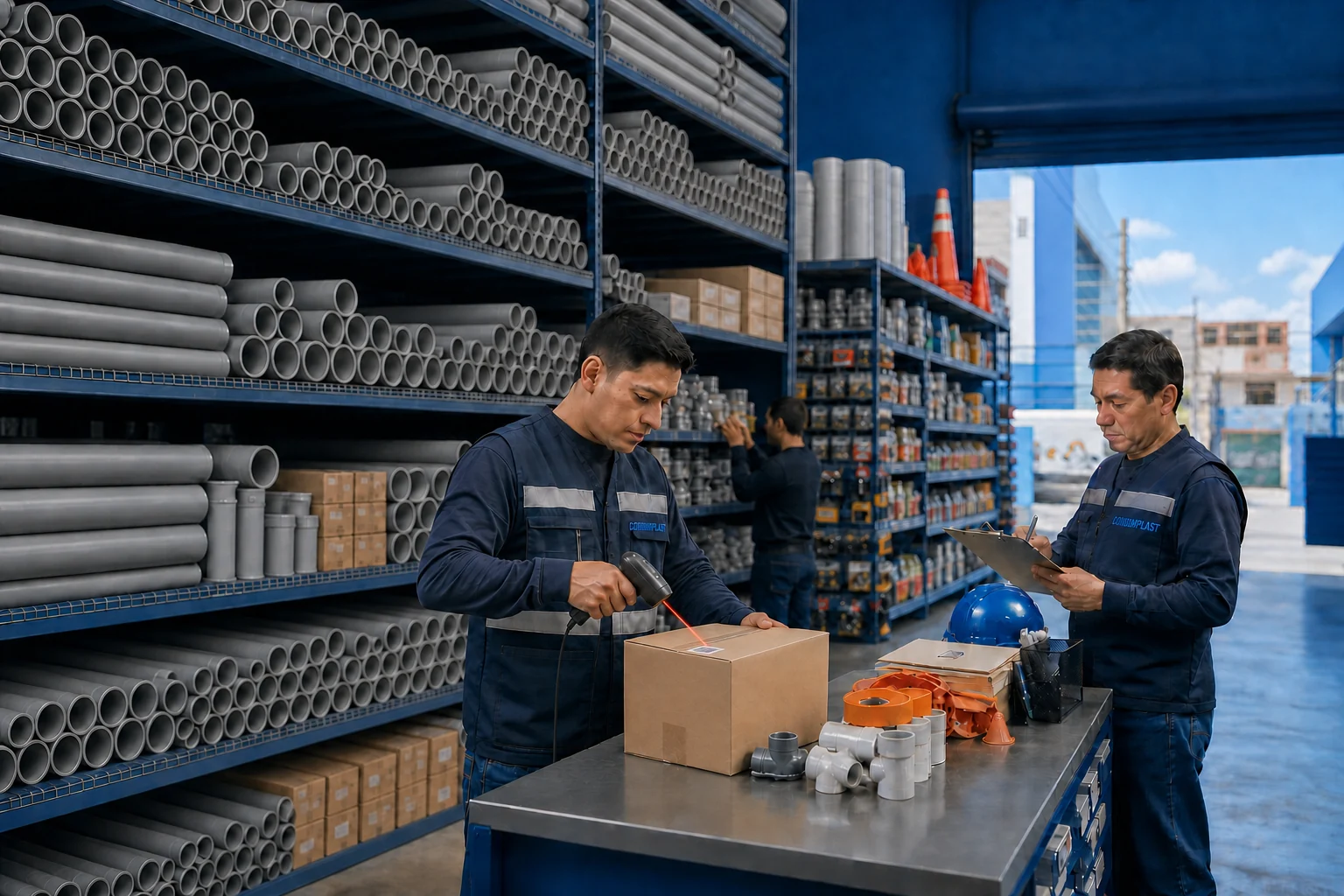 Equipo peruano de Condimplast verificando un pedido en almacén